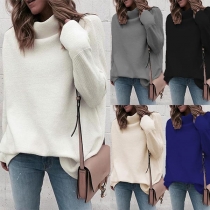 Fashion Solid Color Long Sleeve Mock Neck Loose Top