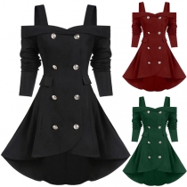 Sexy Off-shoulder Long Sleeve Double-breasted High-low Hem Dress