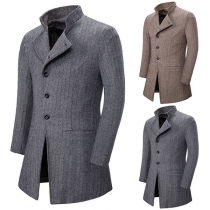Fashion Long Sleeve Stand Collar Man's Woolen Coat
