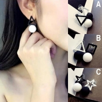 Fashion Contrast Color Geometric Shaped Asymmetric Stud Earrings