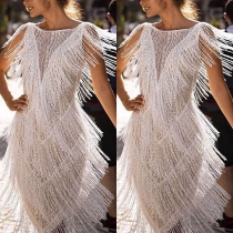 Sexy Sleeveless Round Neck Slim Fit Tassel Dress