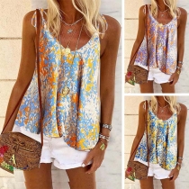 Bohemian Style Backless V-neck Printed Sling Top