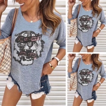 Fashion Tiger Head Printed Long Sleeve Round Neck T-shirt