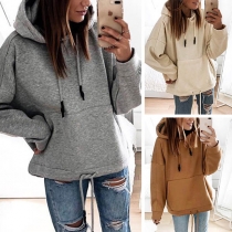 Fashion Solid Color Long Sleeve Hooded Loose Sweatshirt