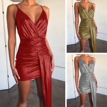 Sexy Backless Deep V-neck Irregular Hem Slim Fit Sling Dress