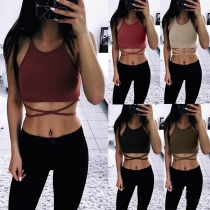 Sexy Backless Solid Color Sling Crop Top