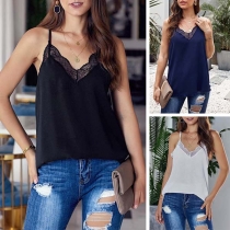 Sexy Backless V-neck Lace Spliced Sling Top