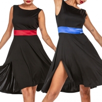 Sexy Backless Slit Hem Sleeveless High Waist Dancing Dress