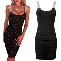 Sexy Backless Sequin Spliced Slim Fit Sling Dress(It runs small)