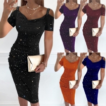 Sexy Backless Sequin Spliced Slim Fit Sling Dress(It runs small)