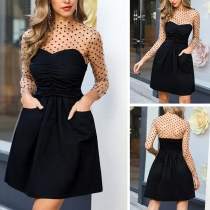 Sexy Long Sleeve Dots Printed Top + Strapless Dress Two-piece Set