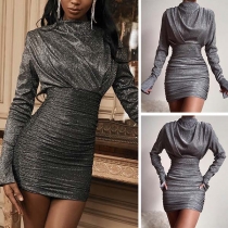 Chic Style Long Sleeve Cowl Neck Slim Fit Dress