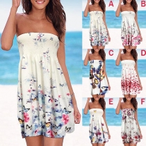 Sexy Strapless High Waist Printed Dress