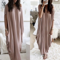 Chic Style Short Sleeve Round Neck Irregular Hem Loose Dress