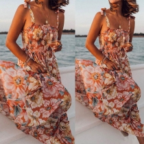 Bohemian Style High Waist Printed Sling Dress