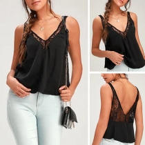 Sexy Backless V-neck Lace Spliced Sling Top