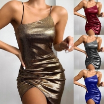 Sexy Backless Irregular Hem Slim Fit Sling Dress