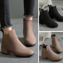 Retro Style Square Heel Round Toe Ankle Boots