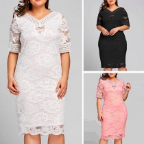 Sexy V-neck Short Sleeve Slim Fit Lace Dress