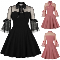 Sexy Off-shoulder Long Sleeve Lace-up Halter Dress