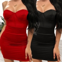 Sexy Backless Solid Color Slim Fit Chain Sling Dress