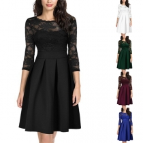 Elegant Lace Spliced Backless Pleated Dress