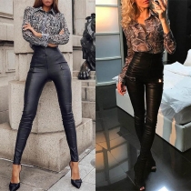 Fashion High Waist Slim Fit PU Leather Pants