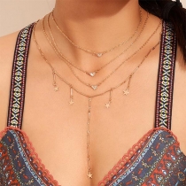 Fashion Star Crescent Pendant Multi-layer Necklace