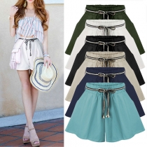 Fashion Solid Color Elastic Waist Wide-leg Shorts