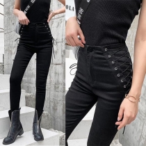 Fashion High Waist Slim Fit Side Lace-up Pants