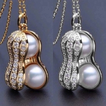 Fashion Rhinestone Pearl Inlaid Peanut Pendant Necklace