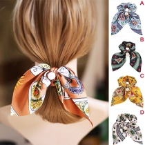 Fresh Style Pearl Pendant Colorful Printed Hairband