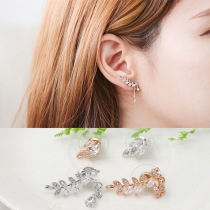Fashion Rhinestone Inlaid Olive Leaf Shaped Asymmetric Stud Earrings