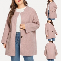 Fashion Solid Color Long Sleeve Stand Collar Plush-size Coat