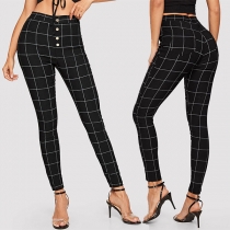 Fashion High Waist Slim Fit Plaid Pants