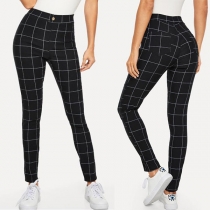 Fashion High Waist Slim Fit Plaid Pants
