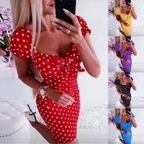 Sexy V-neck Short Sleeve Slim Fit Dots Printed Dress