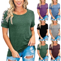 Fashion Leoppard Spliced Short Sleeve Round Neck T-shirt