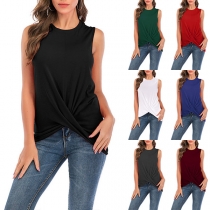 Fashion Solid Color Sleeveless Round Neck Irregular Hem Top