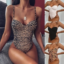 Sexy Backless Leopard Printed Sling One-piece Swimsuit