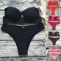 Sexy Low-waist Printed Bandeau Bikini Set