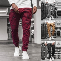 Fashion Solid Color Zipper Pocket Man's Casual Pants