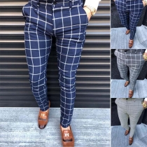 Fashion Middle-waist Man's Plaid Pants