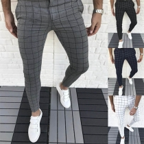 Fashion Middle-waist Slim Fit Man's Plaid Pants