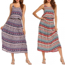 Bohemian Style Backless High Waist Printed Sling Dress