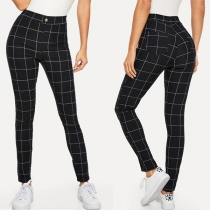 Fashion High Waist Slim Fit Plaid Pants