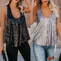 Sexy V-neck Sleeveless Sequin Top