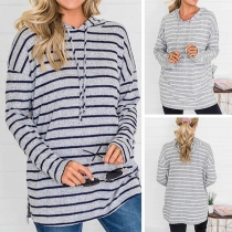 Casual Style Long Sleeve Hooded Striped Sweatshirt