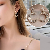 Fashion Rhinestone Crescent Shaped Stud Earrings