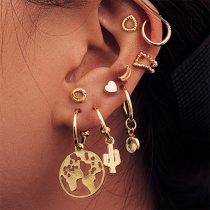 Creative Style Map Cactus Shaped Stud Earring Set 9 pcs/Set